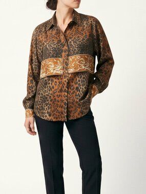 80s Casual Corner Leopard Print Capelet Blouse | XS/S